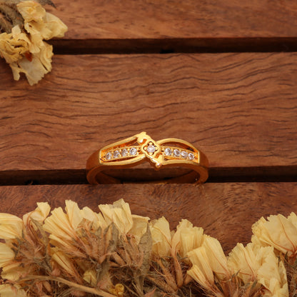 "Gold Plated Adjustable Floral Accent Ring with CZ Stones – Stylish Jewelry for Women"