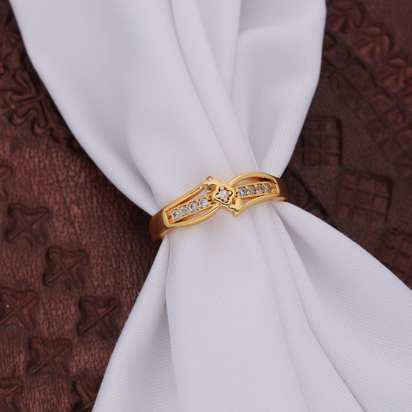 "Gold Plated Adjustable Floral Accent Ring with CZ Stones – Stylish Jewelry for Women"
