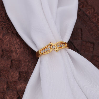 "Gold Plated Adjustable Floral Accent Ring with CZ Stones – Stylish Jewelry for Women"