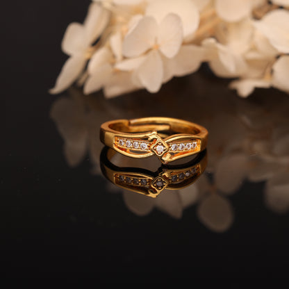 "Gold Plated Adjustable Floral Accent Ring with CZ Stones – Stylish Jewelry for Women"