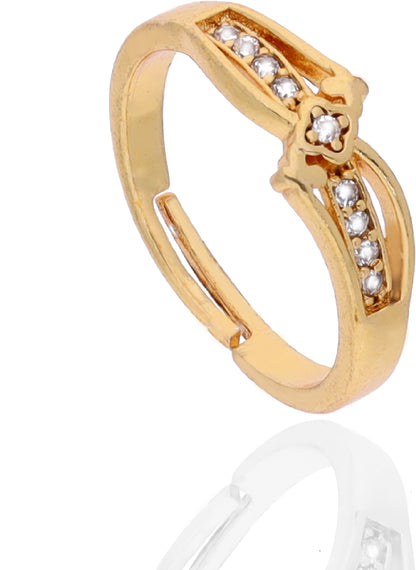 "Gold Plated Adjustable Floral Accent Ring with CZ Stones – Stylish Jewelry for Women"