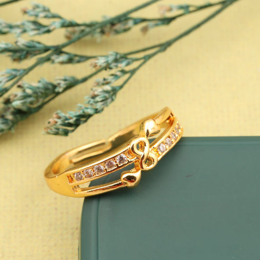"Gold Plated Adjustable Floral Accent Ring with CZ Stones – Stylish Jewelry for Women"