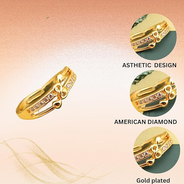 "Gold Plated Adjustable Floral Accent Ring with CZ Stones – Stylish Jewelry for Women"
