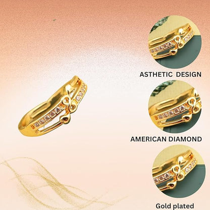 "Gold Plated Adjustable Floral Accent Ring with CZ Stones – Stylish Jewelry for Women"